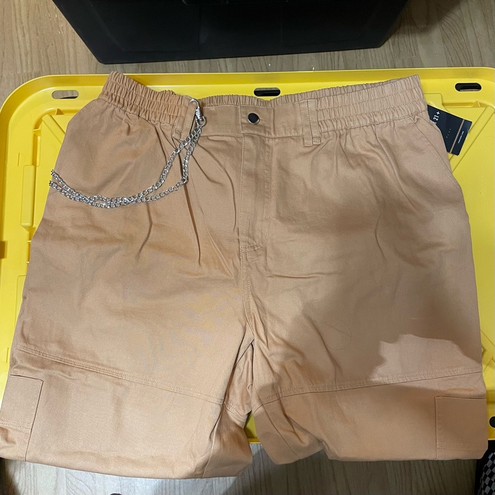 Forever 21 cargo joggers tan camel & chain 6 pockets pants